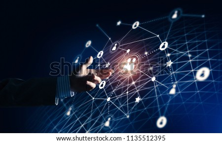 Background conceptual image with social connection lines on dark backdrop