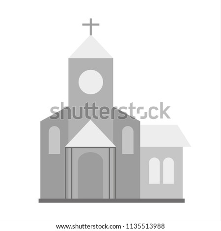 Church icon. Gray monochrome illustration of church vector icon for web