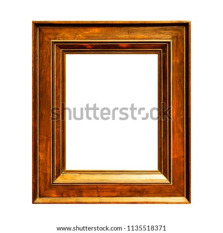 Brown wood portrait frame on white background