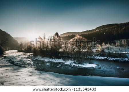 winter landscape mountains sunrise