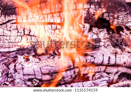 The background or texture of burning fire, smoke, wood, ash and coal. Orange and black picture of furnace