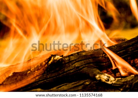 The background or texture of burning fire, smoke, wood, ash and coal. Orange and black picture of furnace