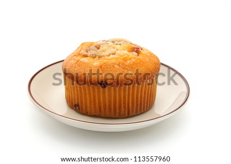 Muffin cake on white background.