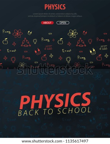 Physics School subject with hand-draw doodles. Education banner. Vector illustration