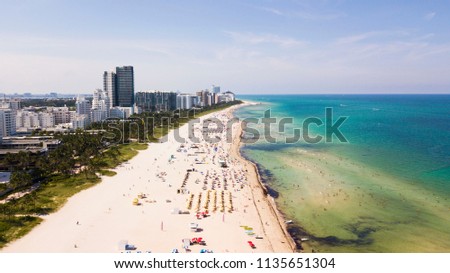 Aerial drone view of Miami Beach, south beach in Florida.