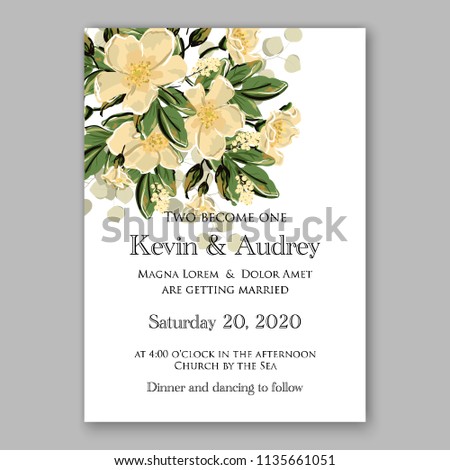 Floral wedding invitation vector printable card template Bridal shower bouquet flower marriage ceremony wording text japan sakura