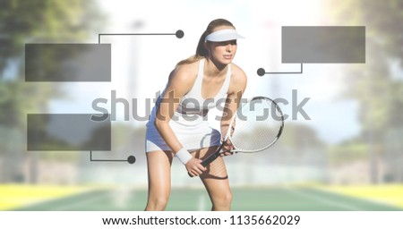 Digital composite of Tennis player woman with blank infographic chart panels