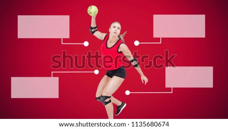 Digital composite of Handball woman with blank infographic chart panels