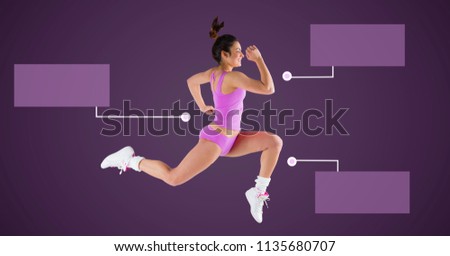 Digital composite of Athletic exercise woman running with blank infographic chart panels