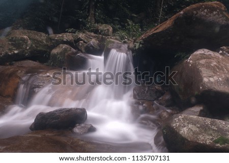A picture of a fountain with long exposure technique in Tropical Forest of Malaysia.