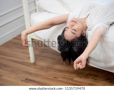 young lady tender girl lying in bed relaxing