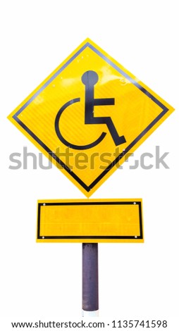 Reserved parking for Handicapped Only sign with copy space beneath  isolated on white background. Handicap sign on yellow background.