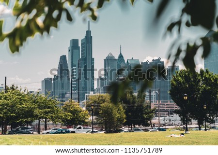 Philadelphia Skyline with Greenery in Foreground from Drexel Park