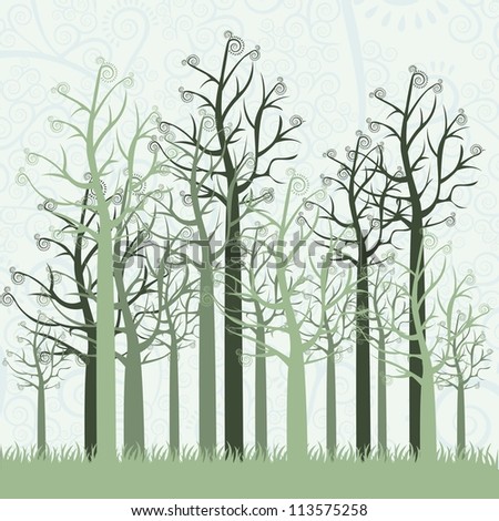 illustrations of green trees without leaves, vector illustration