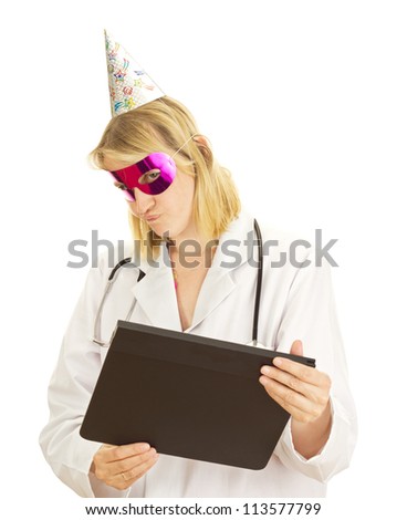 A female medical doctor with a clapperboard