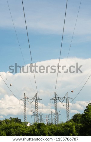High telecommunication tower with sky
