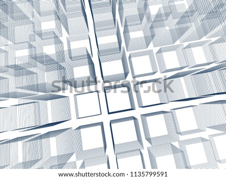 Abstract 3d background consisting of rectangles. Wireframe technology style structure. Vector illustration.
