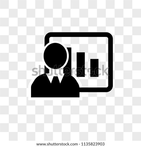 Businessman on business presentation with bars graphic vector icon on transparent background, Businessman on business presentation with bars graphic icon