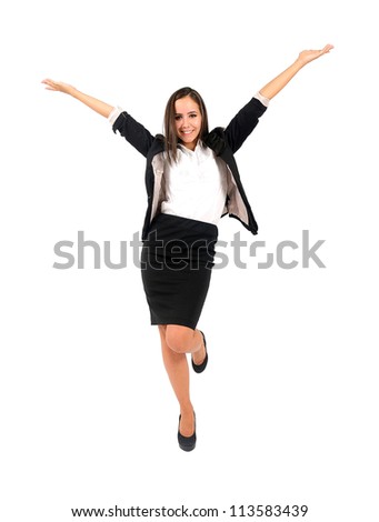 Isolated young business woman happy