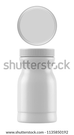 3D rendering realistic plastic bottle for pharmaceutical, supplement, vitamin, chemical. Mock-up template on white background