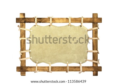 Vintage frame with blank leather canvas for design isolated on white background