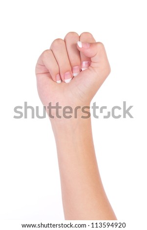 Counting woman hands (0) isolated on white background