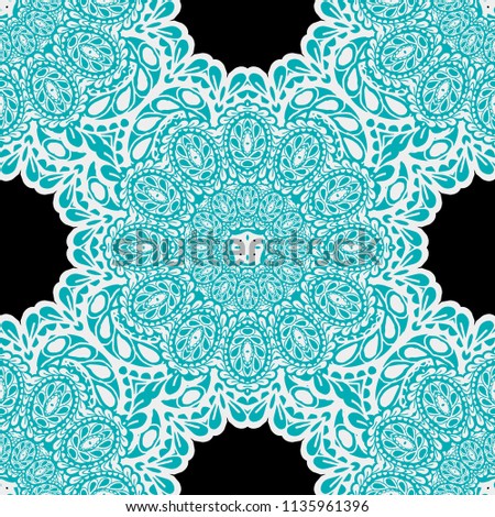 Seamless Hand Drawn Pattern with Zentangle Elements. Vintage Zendoodle Rapport for Feminine Cloth, Paper, Dress. Cute Spring Background in Orient Style. Vector Seamless Texture with Flowers
