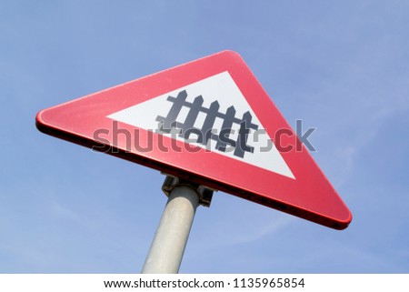 Level Crossing With Barrier Or Gate Ahead Road Sign Stock Photos And Images Avopix Com