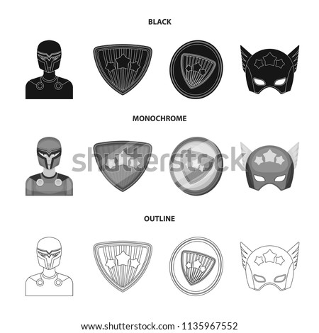 Man, mask, cloak, and other web icon in black,monochrome,outline style.Costume, superman, superforce, icons in set collection.