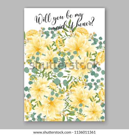 Floral peony sunflower yellow chrysanthemum wedding invitation vector printable card template Bridal shower bouquet flower marriage ceremony wording text