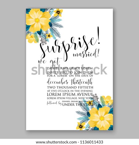 Floral sunflower fir wedding invitation vector printable card template Bridal shower bouquet flower marriage ceremony wording text