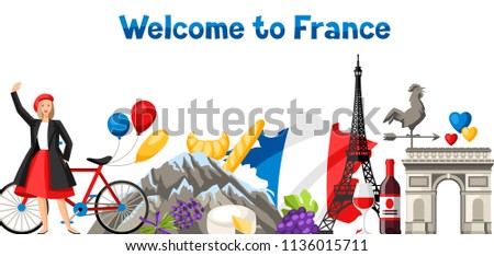 France banner design. French traditional symbols and objects.