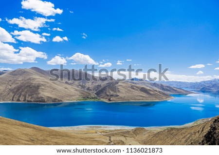 Mountain landscape, lake and mountain range, large panorama