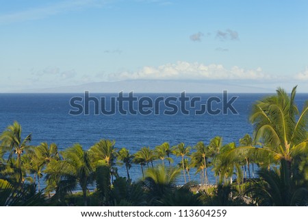 Distant island of Lanai as seen from Wailea coast of Maui, Hawaii