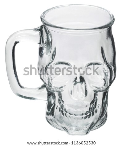 Glass mug skull with handle, isolated on white background
