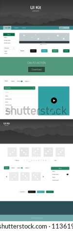 Light Green vector Material Design Kit with hills. Modern Style guide with colorful gradient mountains in its header. Beautiful layout for websites, landing pages.