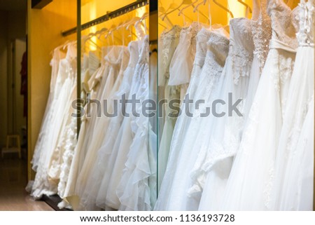 beautiful wedding dress in shop