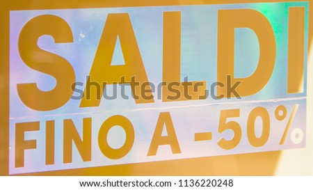 Italian shopping sale banner up to fifty percent off, special offer, saldi fino a 50%