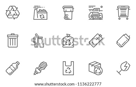 Garbage Vector Line Icons Set. Trash, Organic Waste, Plastic, Aluminium Can, Pollution, Recycle Plant. Editable Stroke. 48x48 Pixel Perfect. Royalty-Free Stock Photo #1136222777