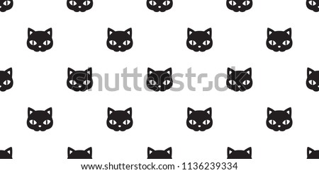 Cat seamless Halloween vector pattern black kitten face calico scarf isolated tile background repeat wallpaper