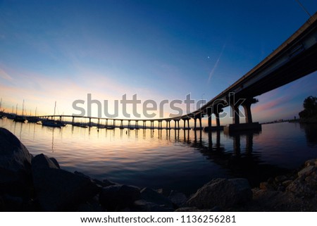 Morning sunrise in San Diego bay over the Coronado Bridge             