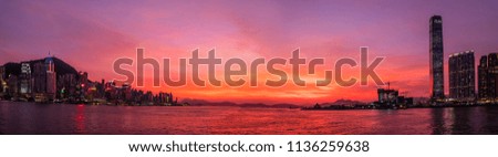 Twilight of Victoria Harbor of Hong Kong