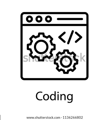 Web page with two cogwheels and coding sign at the top, denoting icon for coding 