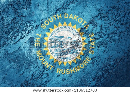 Grunge South Dakota state flag. South Dakota flag background grunge texture.
