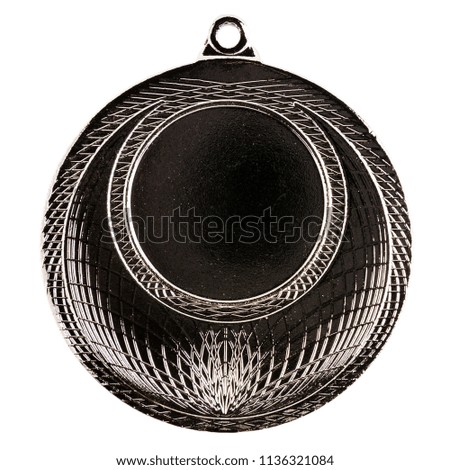 Blank ornate silver medal isolated on white background. Sports item