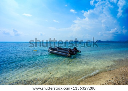 Sea with rubber boats