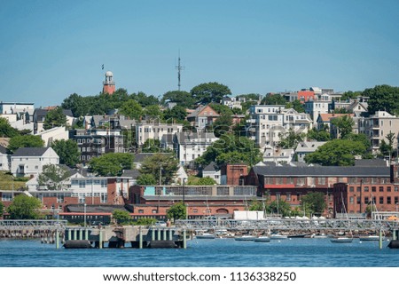 View of Portland Harbor with the skyline in Maine, USA