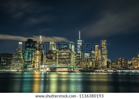 Manhattan skyline at night, New York, USA