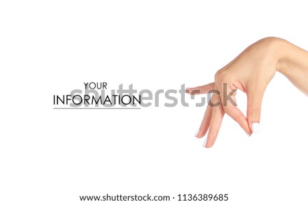 Female hands empty holding take pattern on a white background isolation