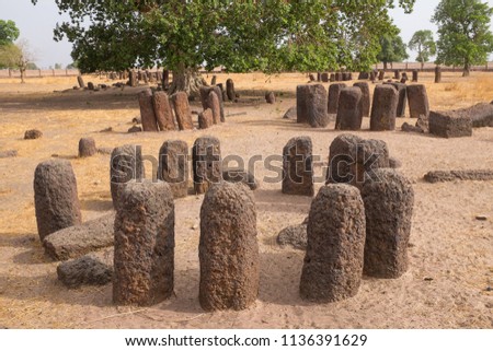 Senegambian Stone Circles at Sine Ngayene Royalty-Free Stock Photo #1136391629